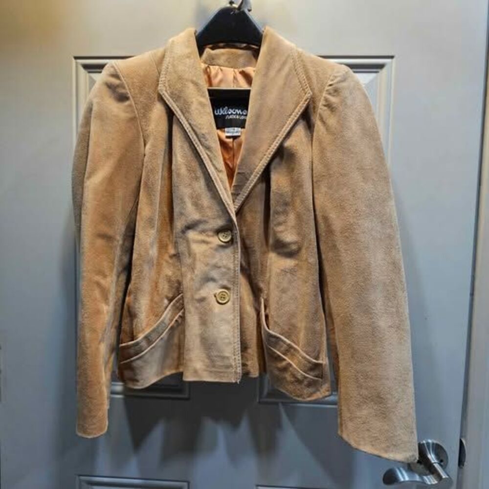 Wilsons Suede & Leather Tan Suede Blazer Jacket Size 9